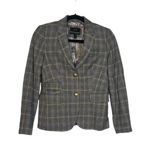 J. Crew Schoolboy Blazer Glen Plaid Gold Buttons Wool Academia Size 0 Preppy